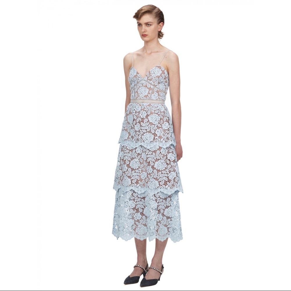 NWT Self Portrait Flower Lace Tiered MIDI Dress